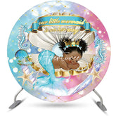 Aperturee - Blue Pink Little Mermaid Round Baby Shower Backdrop